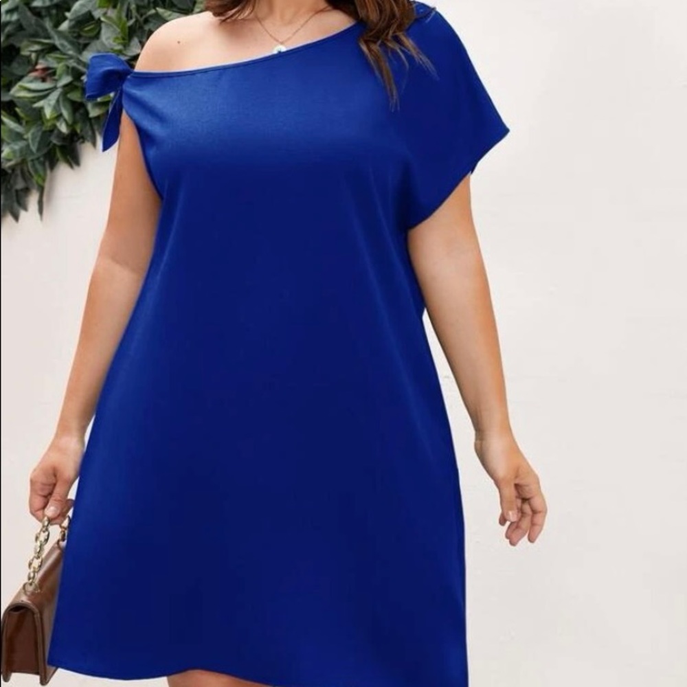 Blue off shoulder dress